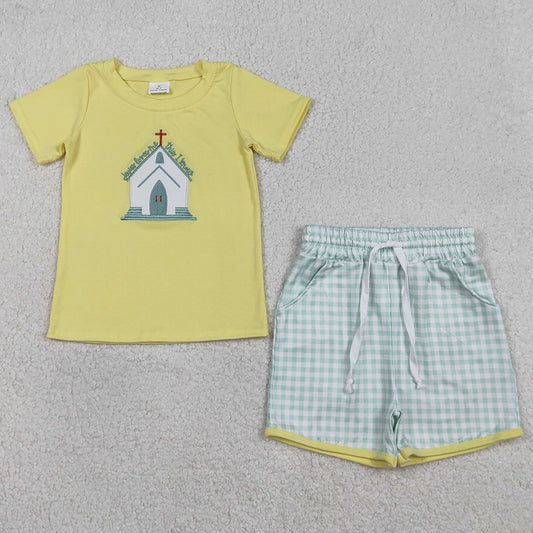 Baby Girls Clothes Embroidery Church Cross Tunic Checked Ruffle Shorts Easter Clothes Sets GSSO2966 1.5