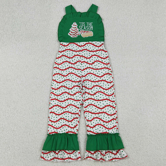 Baby Girls Jumpsuits Green Strap Red Stripe Christmas Trees Embroidery Ruffle Pant Jumpsuits SR3178 9.9
