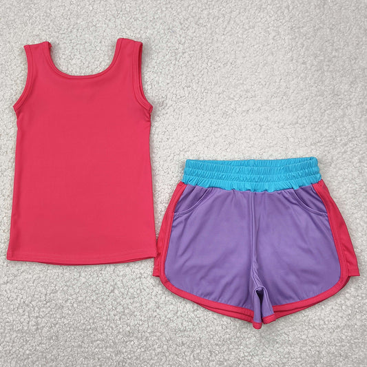 Baby Girls Clothes Pink Sleeveless Shirt Lavender Short Yoga Active Sets GSSO2507 4.21