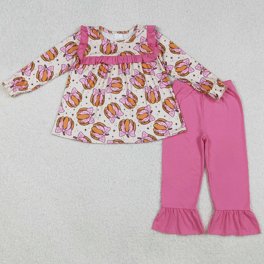 Baby Girls Clothes Fall Pink Bows Pumpkins Tunic Ruffle Pants Outfits GLP2348 9.5