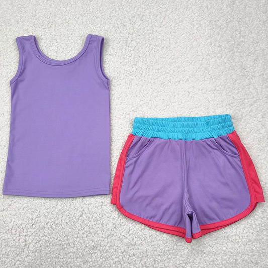 Baby Girls Clothes Lavender Sleeveless Shirt Short Yoga Active Sets GSSO2506 4.21