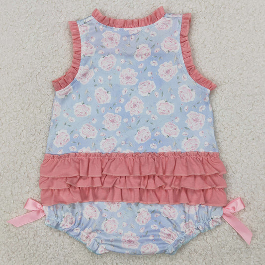 Baby Girls Rompers Pink Ruffle Sleeveless Little Sister Floral Rompers SR2911 4.2