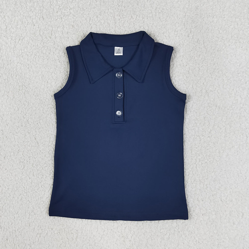Baby Girls Clothes Navy Sleeveless Yoga Active Button Vests Top GT1159