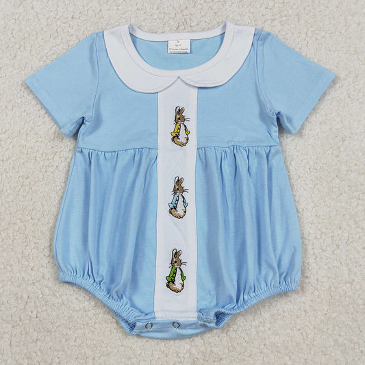 Baby Boys Rompers Embroidery Rabbits Short Sleeve Easter Collar Rompers SR3383 SR3382 1.5