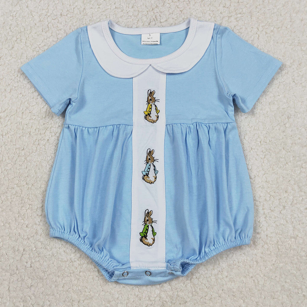 Baby Boys Rompers Embroidery Rabbits Short Sleeve Easter Collar Rompers SR3383 SR3382 1.5