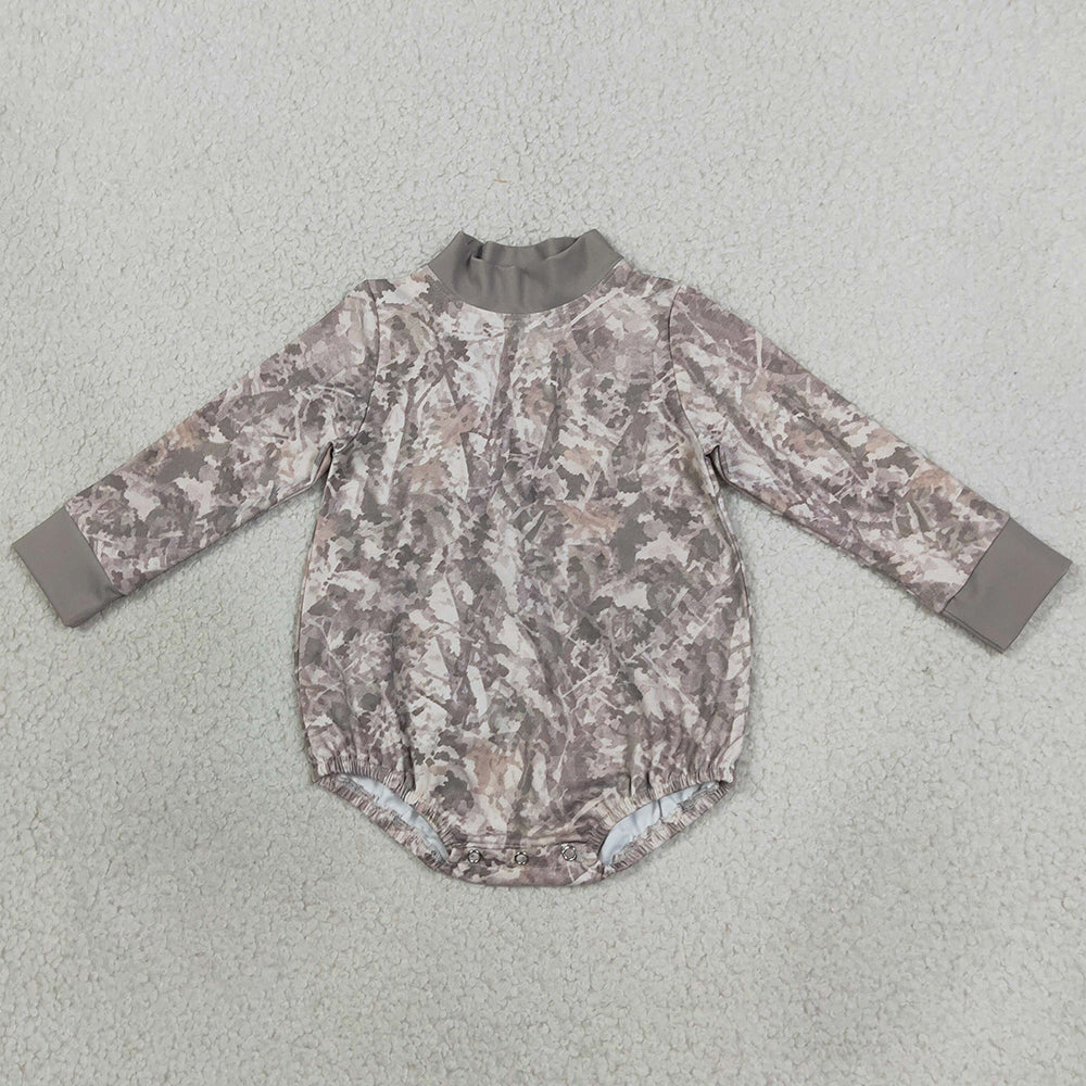 Baby Kids Rompers Long Sleeve Grey Khaki Leaves Camo Yoga Active Choker Rompers LR3308