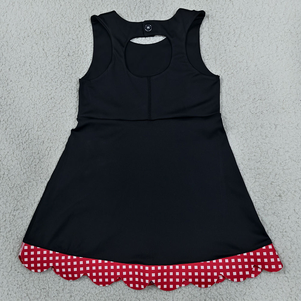Baby Girls Black Red Yoga Active Short Bows Scallop Knee Length Dress GSD4263