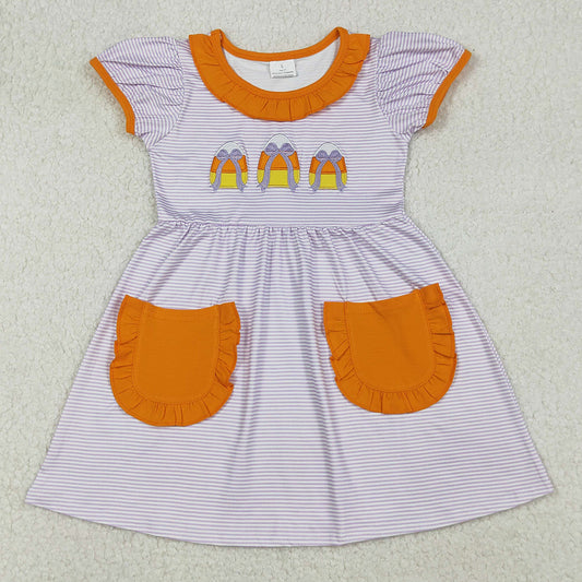 Baby Girls Dress Lavender Stripe Bows Candy Embroidery Halloween Knee Length Dresses GSD2791 9.9