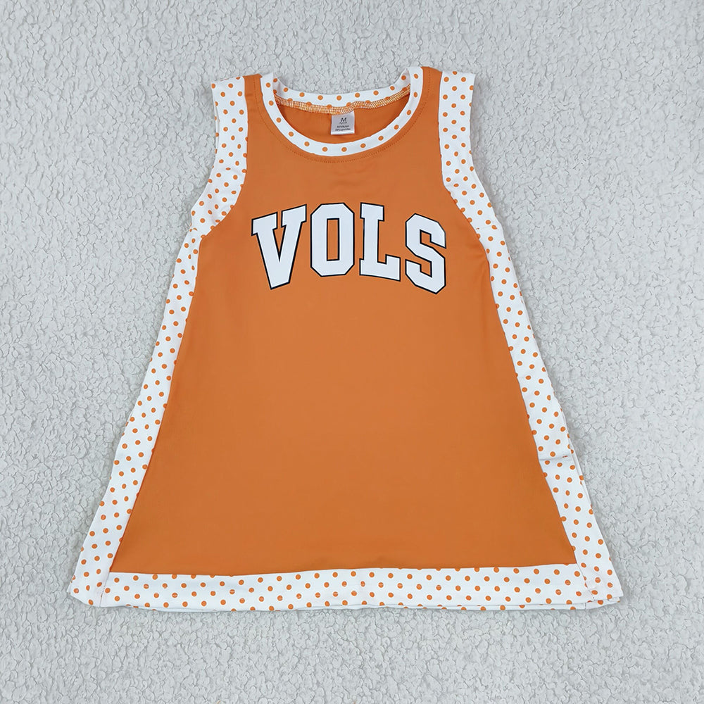 Baby Girls Dress Orange Polka Dots Vinyl Vols Team Yoga Active Split Knee Length Dress GSD4292