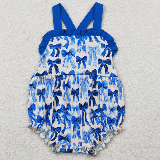 Baby Infant Girls Rompers Blue Strap Bows Ruffle Rompers SR2919 4.2