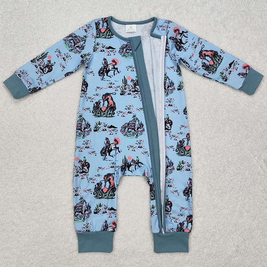 Baby Infant Boys Rompers Western Rodeo Horse Zip Long Sleeve Rompers LR1578