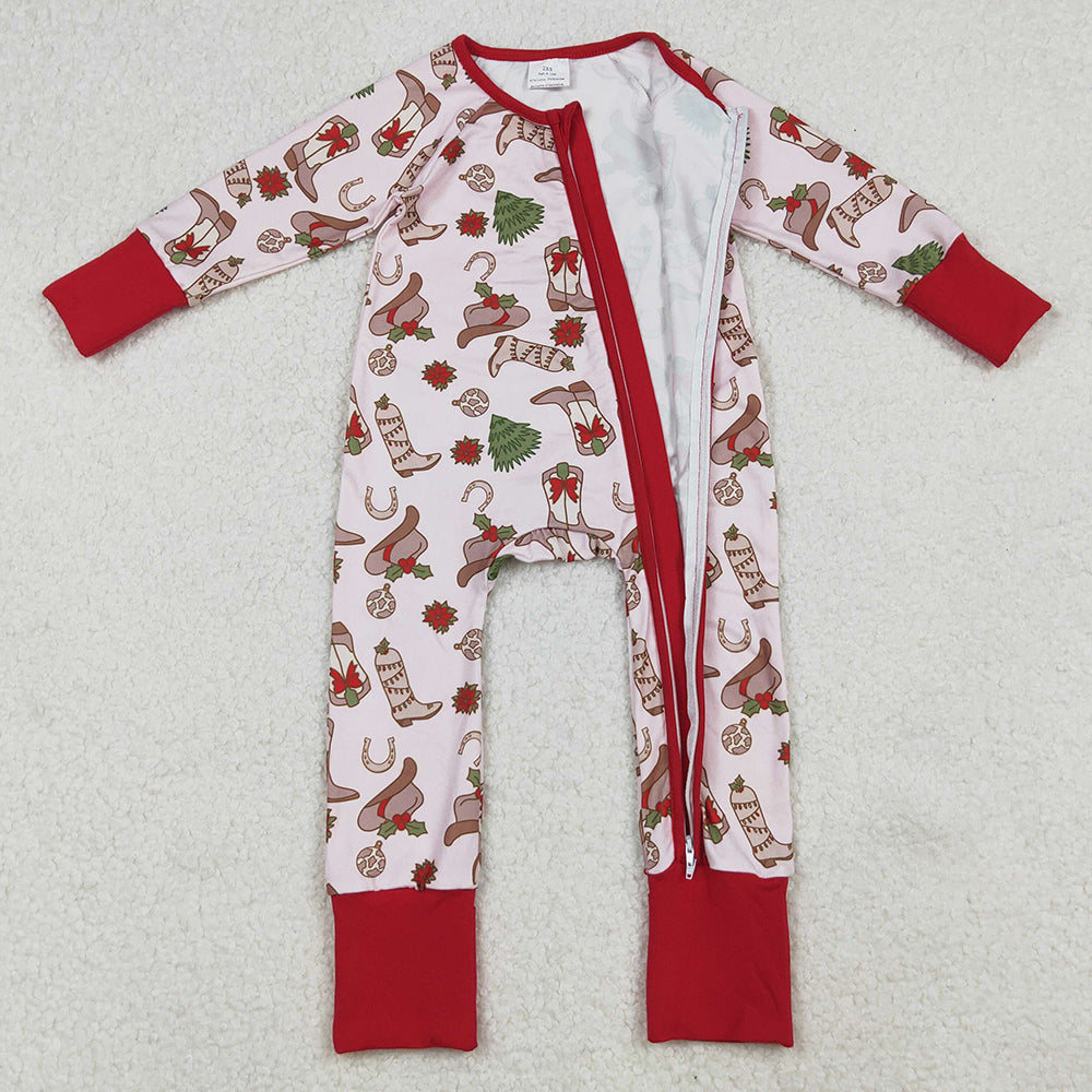 Baby Girls Holly Boots Christmas Zipper Footie Rompers LR2584 9.13