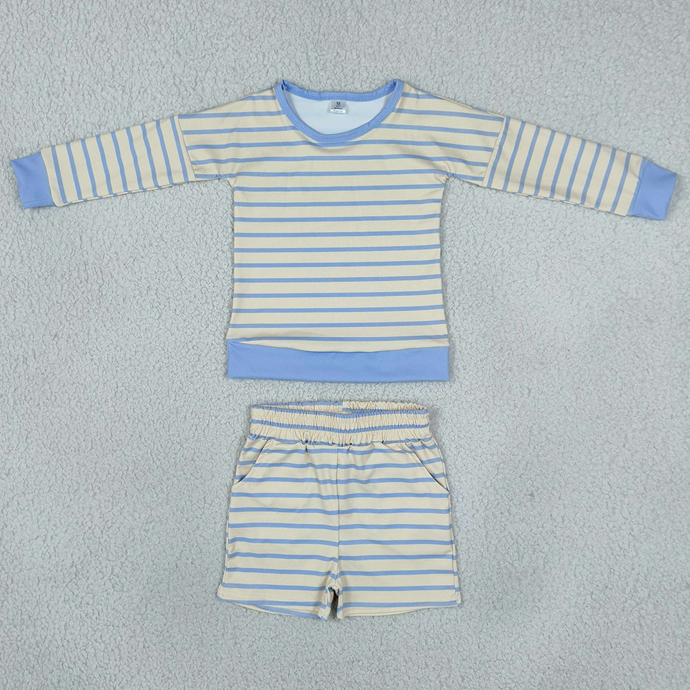 Baby Girls Clothes Yellow Blue Stripe Shirts Pockets Short Yoga Active Clothes Set GLS0125