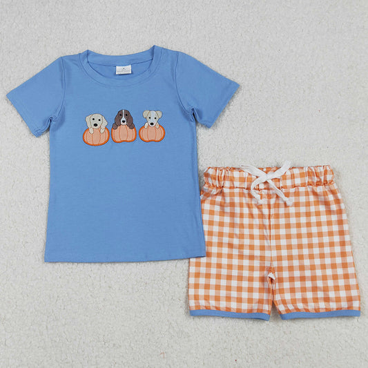 Baby Boys Clothes Embroidery Dogs Pumpkins Tunic Tops Shorts Sibling Sets GSSO2700 BSSO1547 9.9
