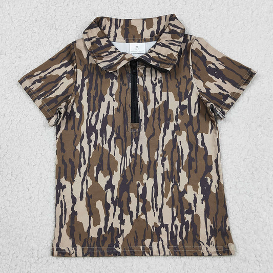 Baby Boys Clothes Short Sleeve Southern Olive Camo Zipper Pullovers Top BT1726