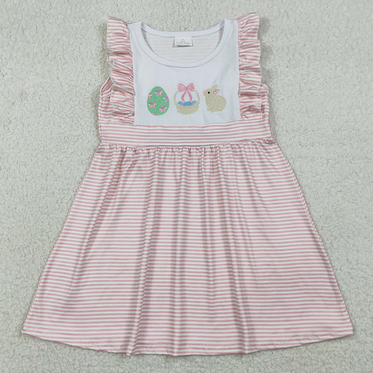 Baby Girls Dress Embroidery Rabbit Eggs Pink Stripe Easter Knee Length Dresses GSD2957 1.5
