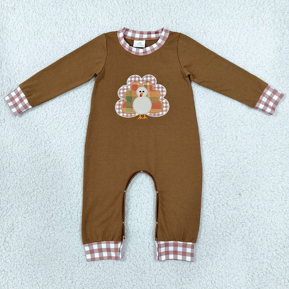 Baby Boys Rompers Embroidery Turkey Brown Long Sleeve Thanksgivings Pant Rompers LR3170