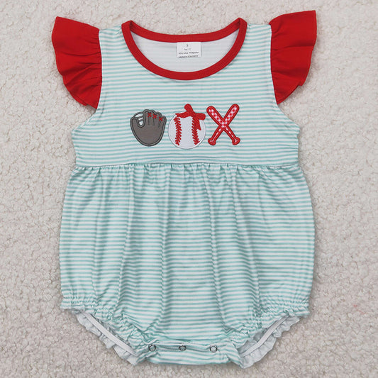 Embroidery Baby Infant Girls Rompers Baseball Flutter Sleeve Rompers SR2892