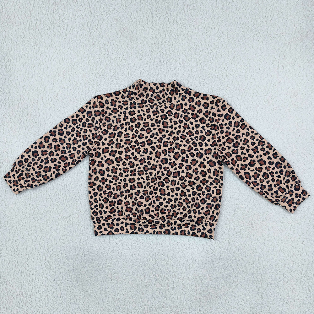 Baby Girls Clothes Long Sleeve Brown Leopard Choker Yoga Active T-shirts Top GT1904