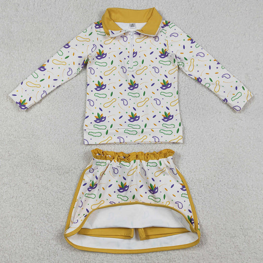 Baby Girls Clothes Mardigras Anchors Masks Zip Pullovers Skirt Shorts Yoga Clothes Set GLD1370 1.1