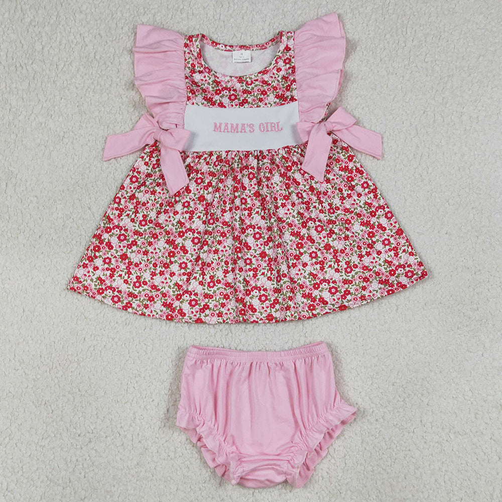 Infant Baby Girls Clothes Embroidery Mama's Girl Flowers Tunic Bummies Clothes Sets GBO0500