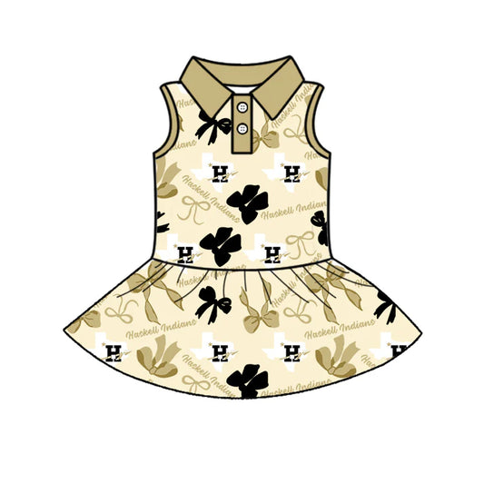 Preorder (moq 5)Baby Girls Sleeveless Haskell Indians Bows Plaid Button Team Knee Length Dresses 6.30