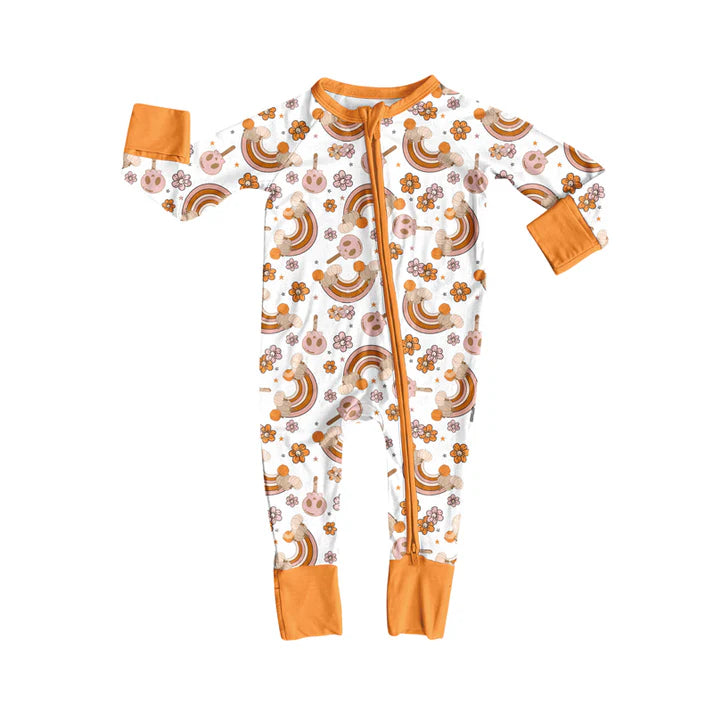 Preorder (moq 5)Baby Girls Long Sleeves Flowers Rainbows Pumpkins Zipper Romper 7.4