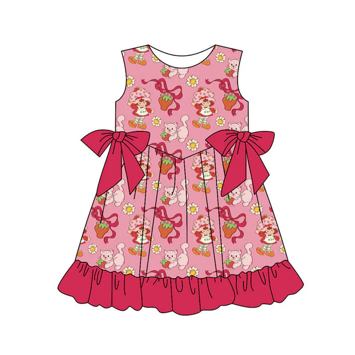 Preorder(moq 5) Baby Girls Flowers Strawberry Girls Bows Ruffle Knee Length Dresses 11.18