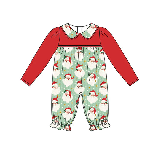 Preorder (moq 5)Baby Girls Red Long Sleeves Stars Santa Ruffle Pant Rompers 5.27