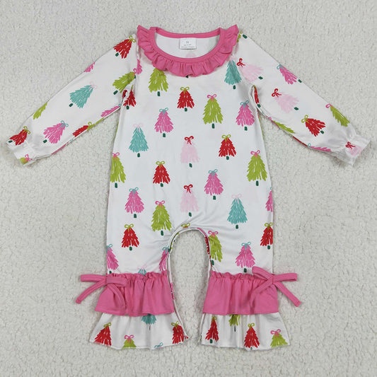 Baby Girls Rompers Christmas Colorful Bows Trees Ruffle Pant Rompers LR2280 6.24
