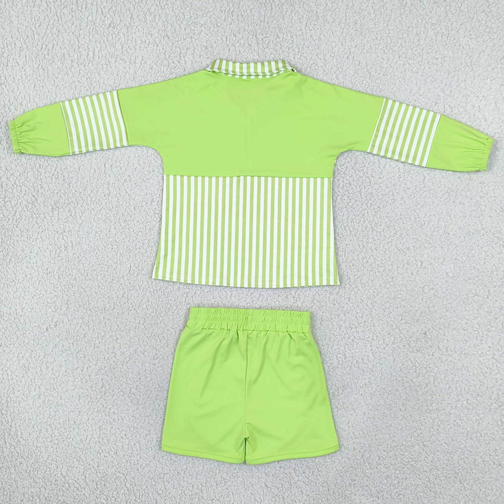 Baby Girls Green Stripe Zip Pullovers Shorts Yoga Active Clothes Sets GLS0109