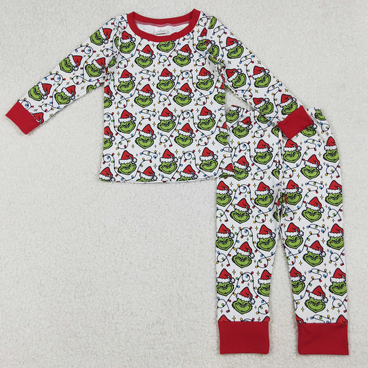 Baby Boys Pajamas Christmas Lights Green Faces Top Pant Pajamas Sets BLP1225 9.12