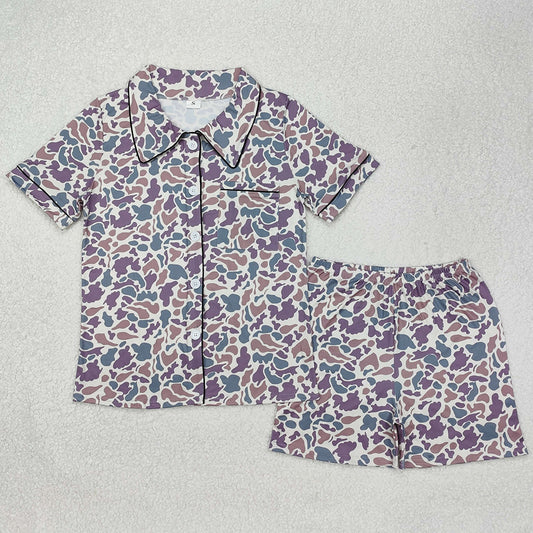 Adult Women Pajamas Camouflage Buttons Tops Shorts Pajamas GSSO1539