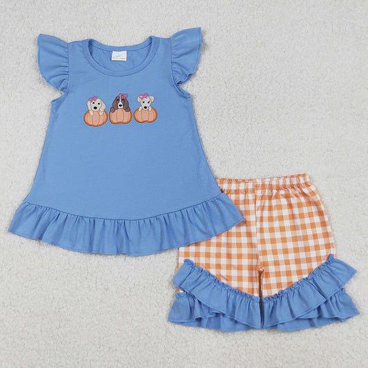 Baby Boys Clothes Embroidery Dogs Pumpkins Tunic Tops Shorts Sibling Sets GSSO2700 BSSO1547 9.9