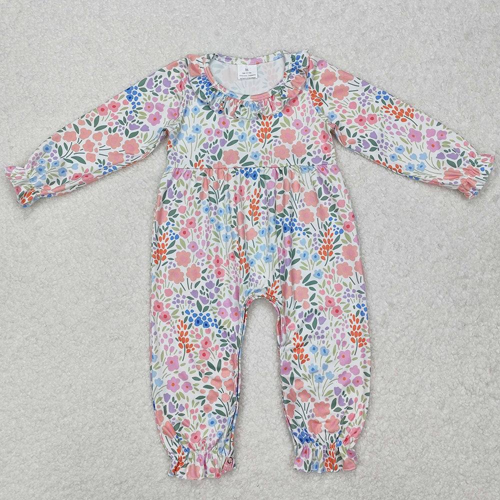Baby Infant Girls Rompers Spring Orange Flowers Ruffle Rompers LR2141