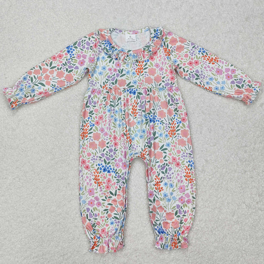 Baby Infant Girls Rompers Spring Orange Flowers Ruffle Rompers LR2141