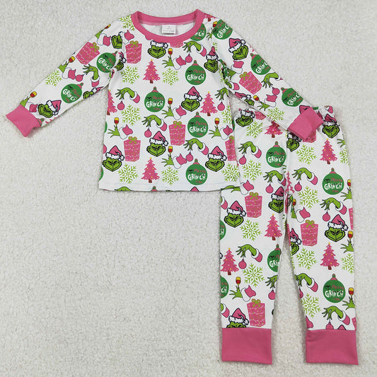 Baby Girls Pajamas Green Face Gifts Top Pants Christmas Pajamas Sets GLP2733 9.13