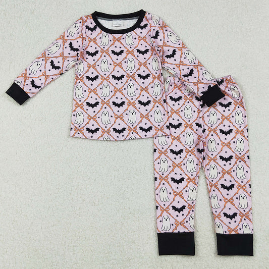 Baby Girls Pajamas Halloween Long Sleeve Bows Bats Ghosts Plaid Top Pant Pajamas Set GLP2639 9.9