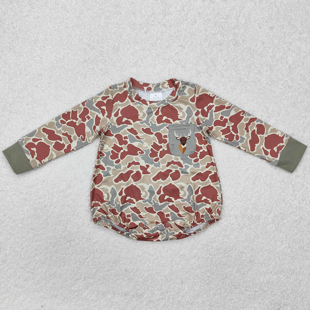 Baby Infant Boys Rompers Green Camo Deer Pocket Long Sleeve Rompers LR2170