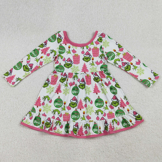 Baby Girls Dress Green Face Gifts Christmas Ruffle Knee Length Dresses GLD1277 9.13