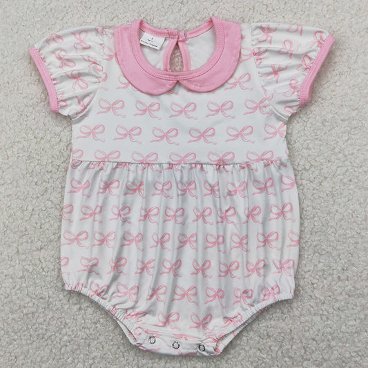 Baby Infant Girls Rompers Pink Short Sleeve Bows Doll Collar Rompers SR2893 4.2