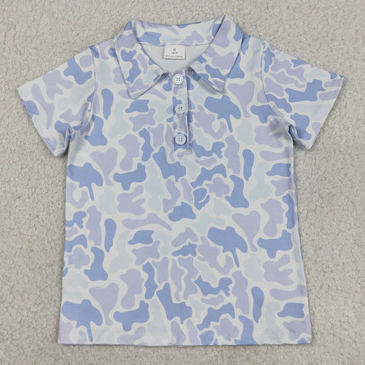 Baby Boys Clothes Short Sleeve Southern Blue Camo Button Polo Shirts Top BT1766