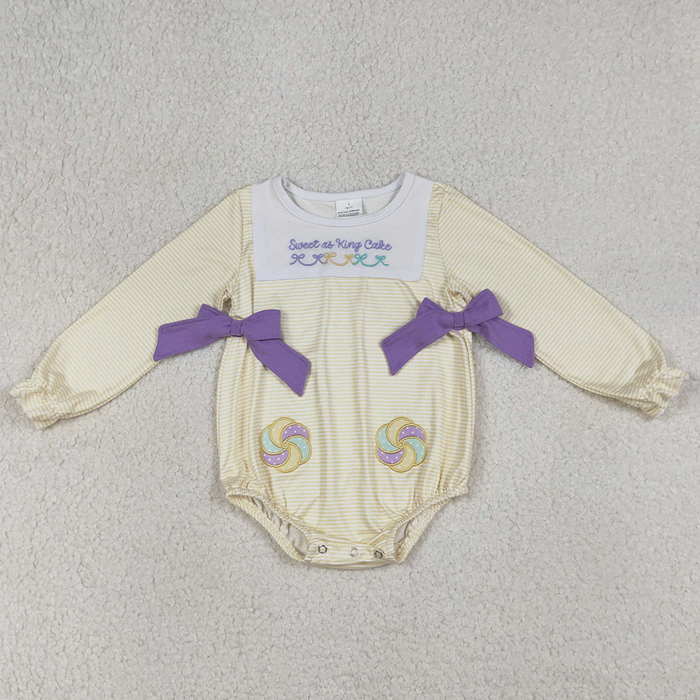 Baby Girls Rompers Embroidery Sweet as King Cake Mardigras Stripe Ruffle Rompers LR2770 1.1