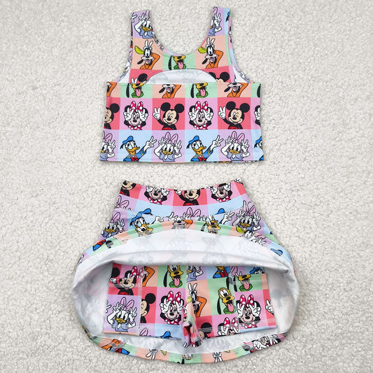 Baby Girls Clothes Sleeveless Cartoon Ducks Plaid Top Skort Yoga Sets GSD2333 4.22