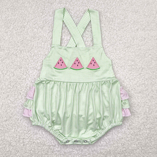 Embroidery Baby Infant Girls Rompers Summer Wateremelon Green Ruffles Rompers SR2764 4.9