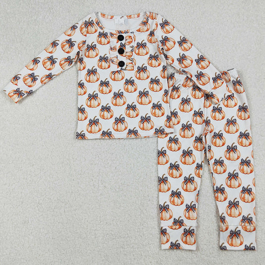 Baby Girls Pajamas Halloween Bows Pumpkins Button Top Pants Fall Pajamas Sets GLP2700 9.13