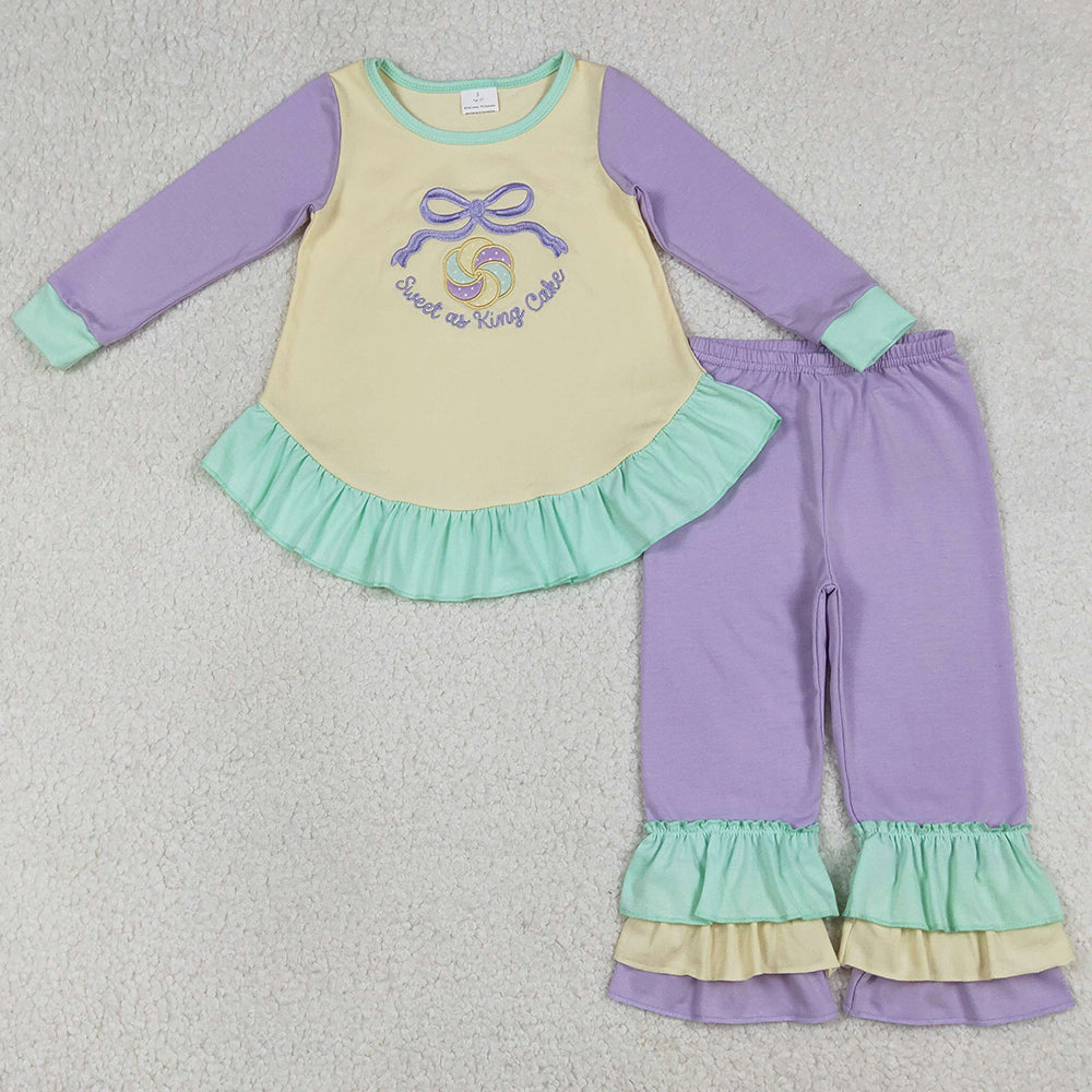 Baby Girls Clothes Embroidery Sweet as King Cake Donuts Mardigras Ruffle Pants Clothes Sets GLP2979 1.1