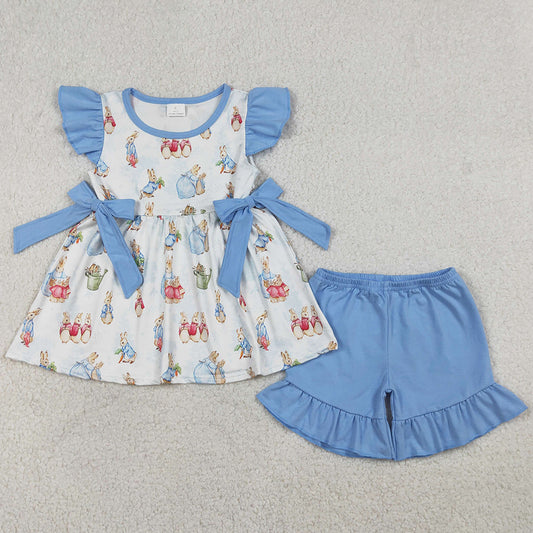 Baby Girls Clothes Flutter Sleeve Rabbits Bows Tunic Ruffle Shorts Easter Clothes Sets GSSO3055 1.5