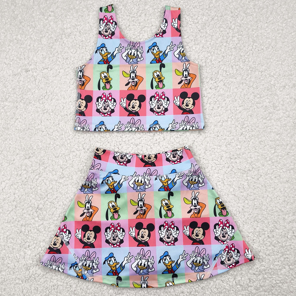 Baby Girls Clothes Sleeveless Cartoon Ducks Plaid Top Skort Yoga Sets GSD2333 4.22