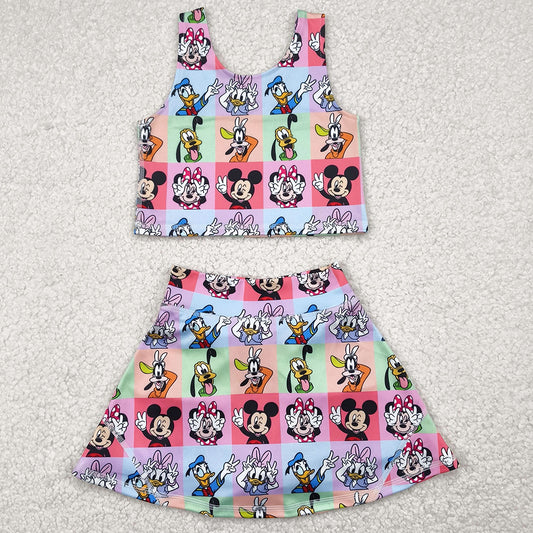 Baby Girls Clothes Sleeveless Cartoon Ducks Plaid Top Skort Yoga Sets GSD2333 4.22